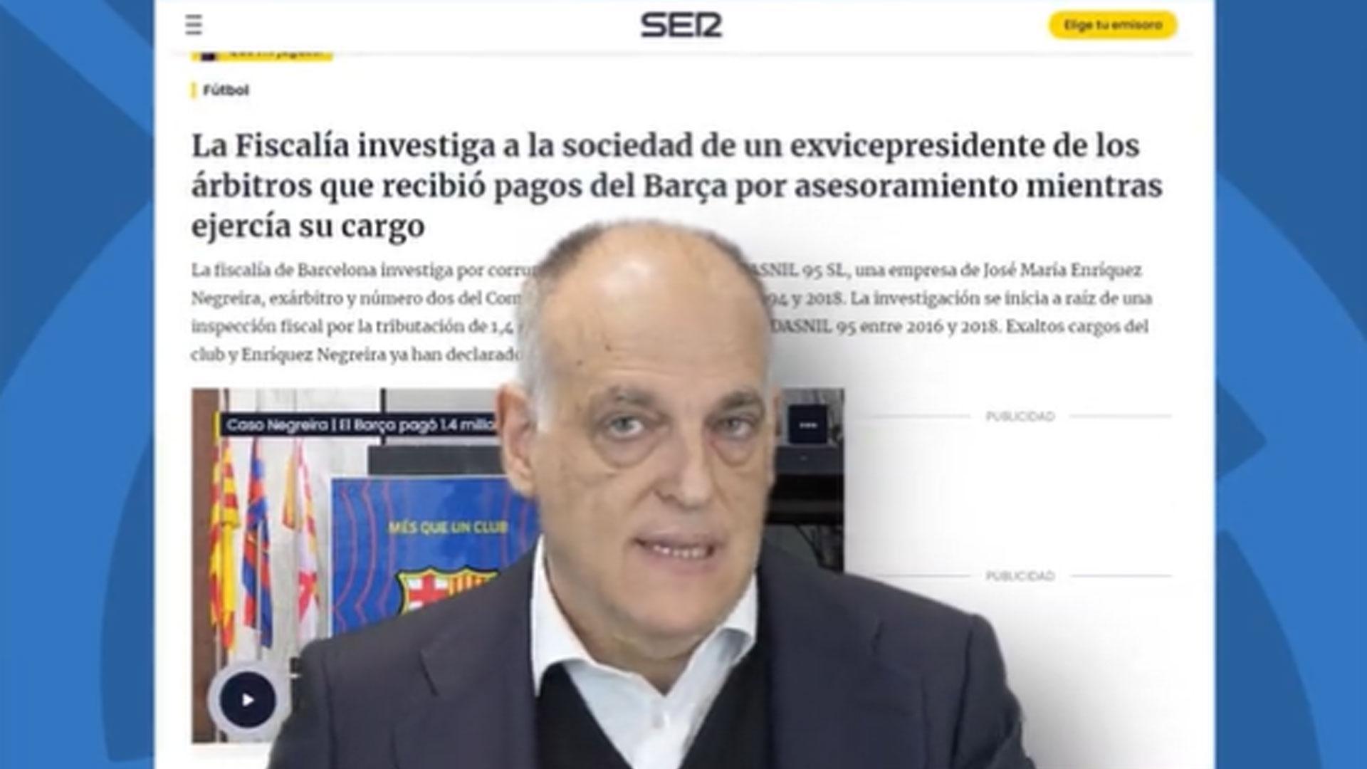 Javier Tebas durante las explicaciones del 'caso Negreira'