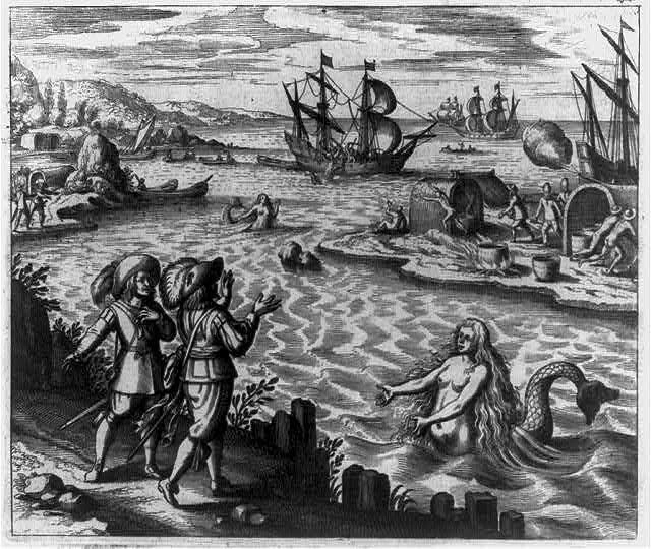 Encuentro con sirenas, de Thierry de Bry, un orfebre, grabador, autor, coautor y editor de libros ocultistas y de historia de América