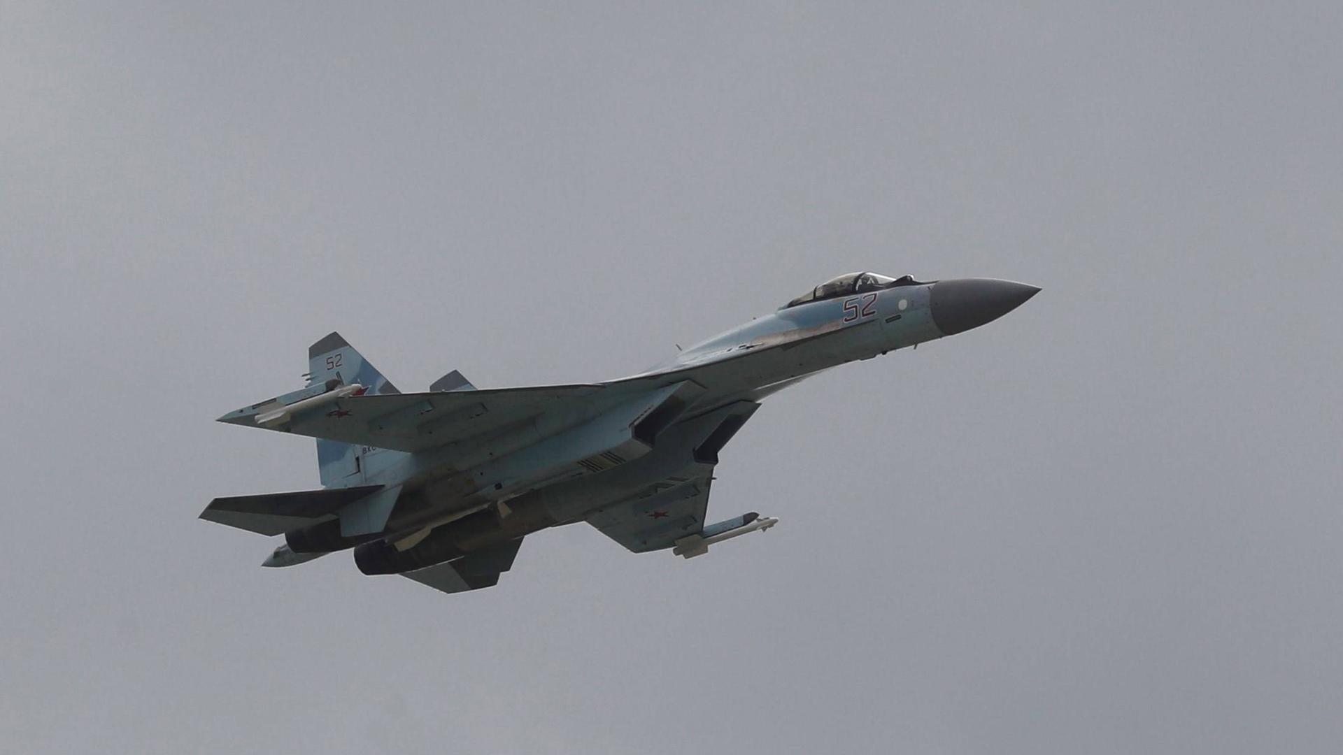 Imagen de un caza SU-27 como los que interceptaron al dron estadounidense, en una exhibición aérea en Zhukovsky (Rusia)