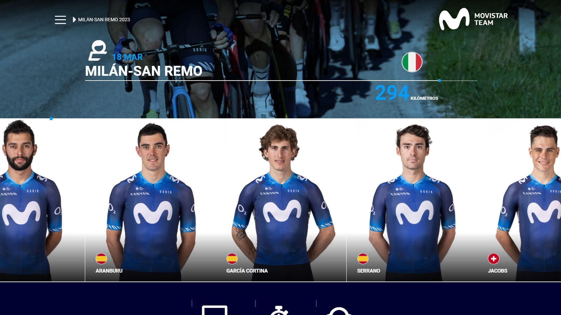 Movistar participará en la Milán San Remo con Fernando Gaviria, Iván García Cortina, Álex Aranburu, Gonzalo Serrano, Johan Jacobs, Lluis Mas y Oier Lazkano
