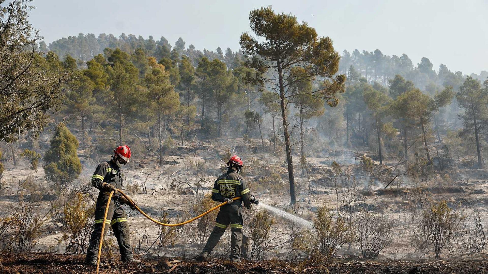 Bomberos trabajando en la extinción del fuego en Castellón