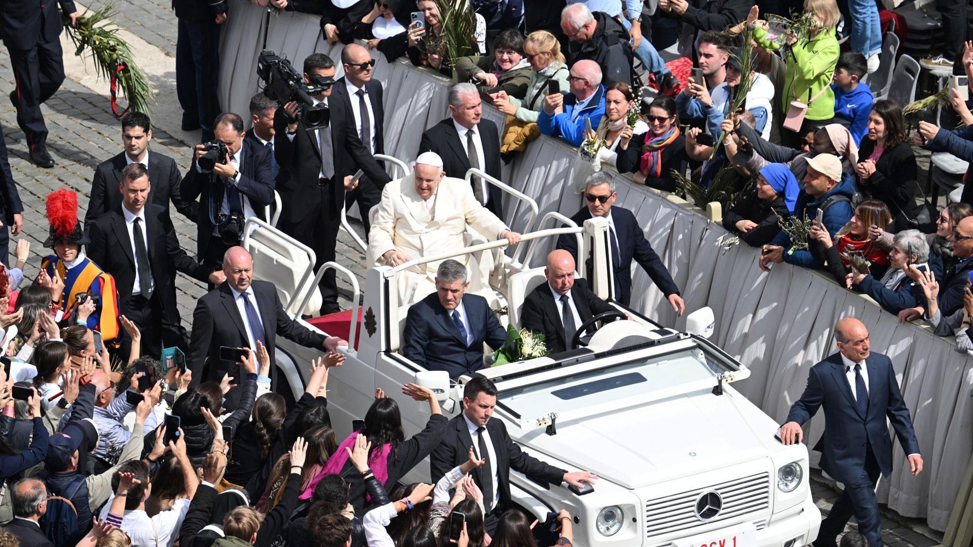 El papa Francisco, este domingo en la celebración del Domingo de Ramos