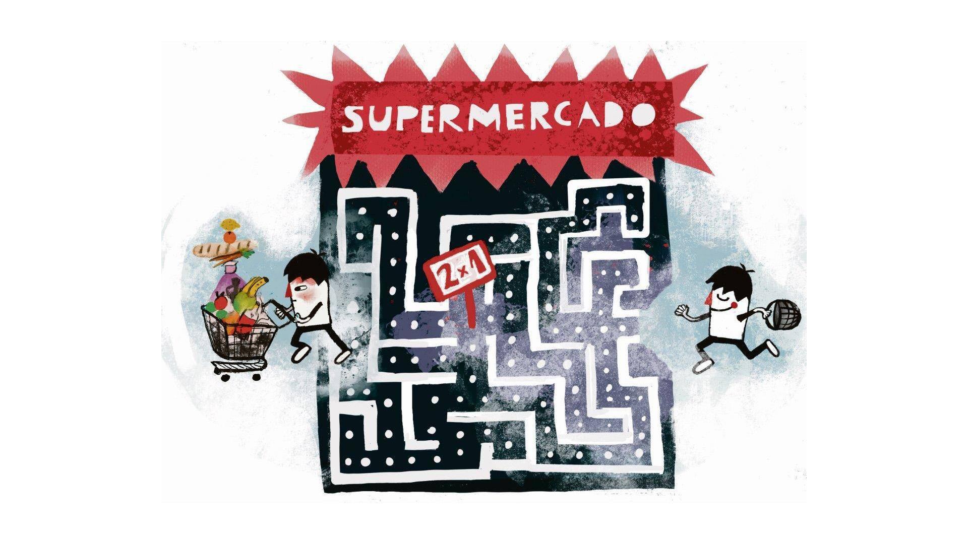 Ilustración de un supermercado con forma de laberinto