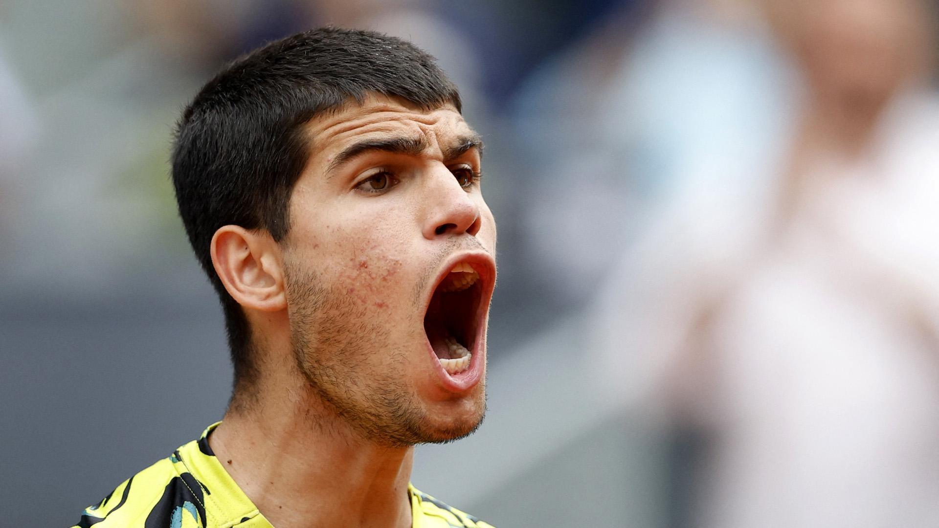 Carlos Alcaraz, en el Madrid Open, celebrando la victoria contra Emil Ruusuvuori