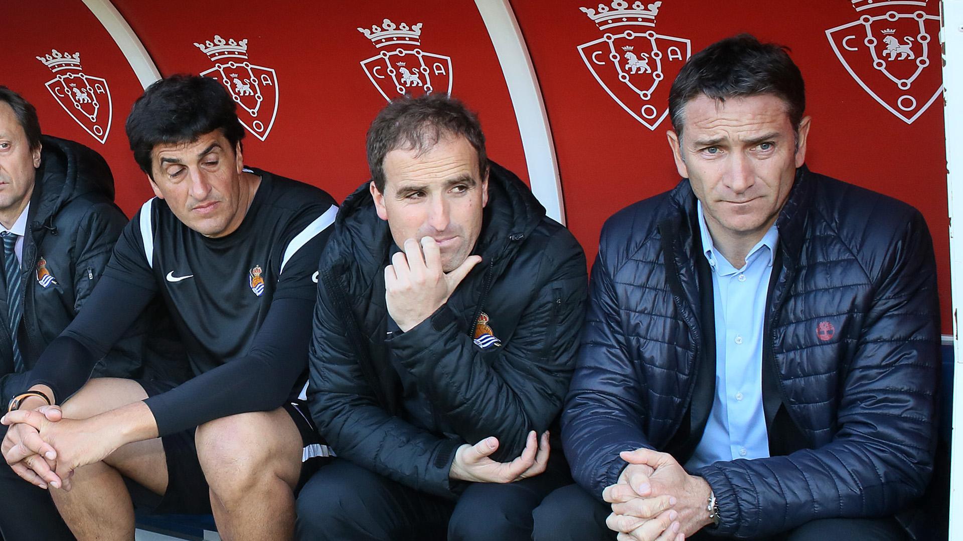 Arrasate, junto a Montanier en el banquillo de El Sadar en 2013