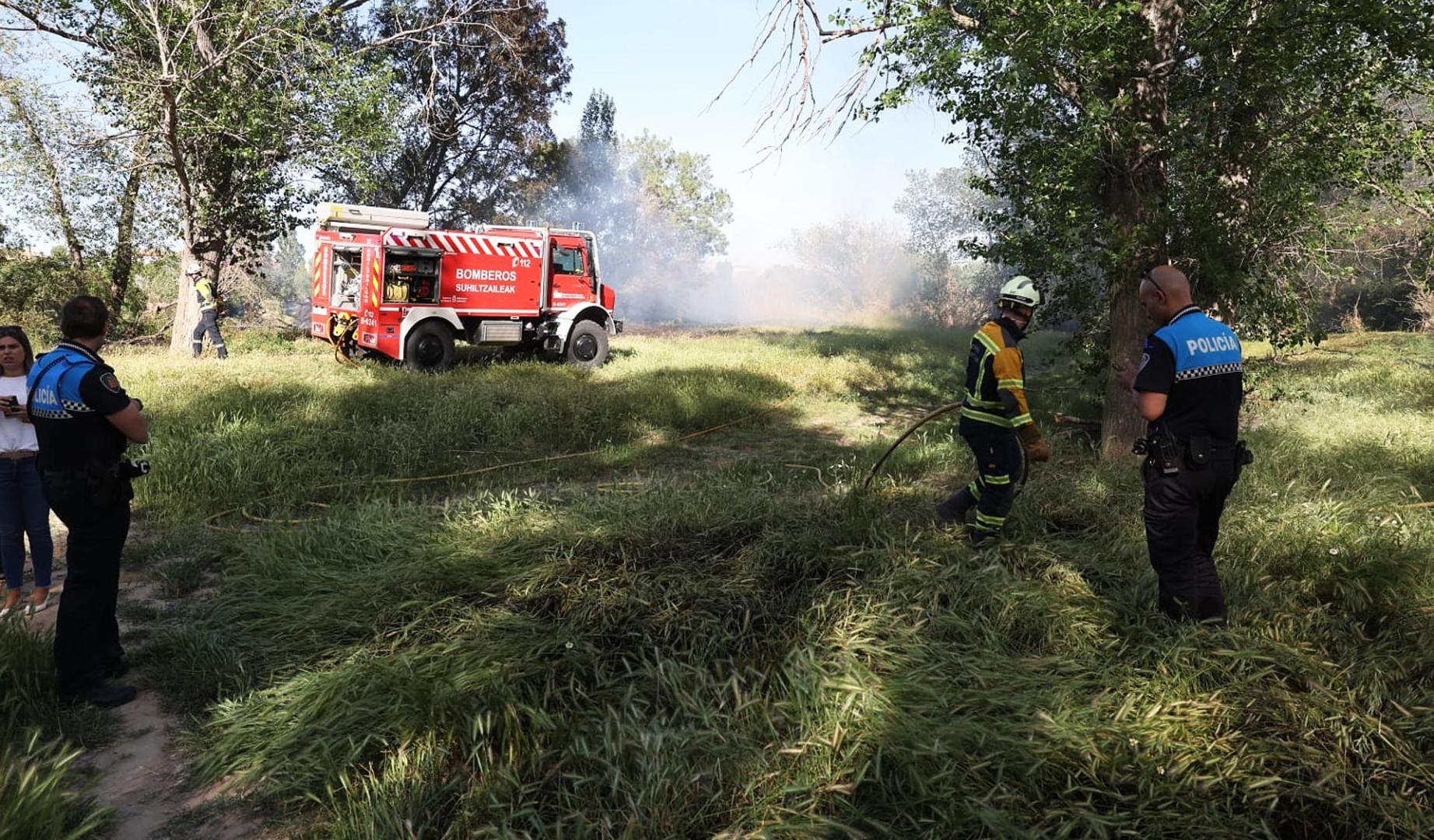 Vídeo con los trabajos de extinción en el incendio de la desembocadura del río Mediavilla en Tudela