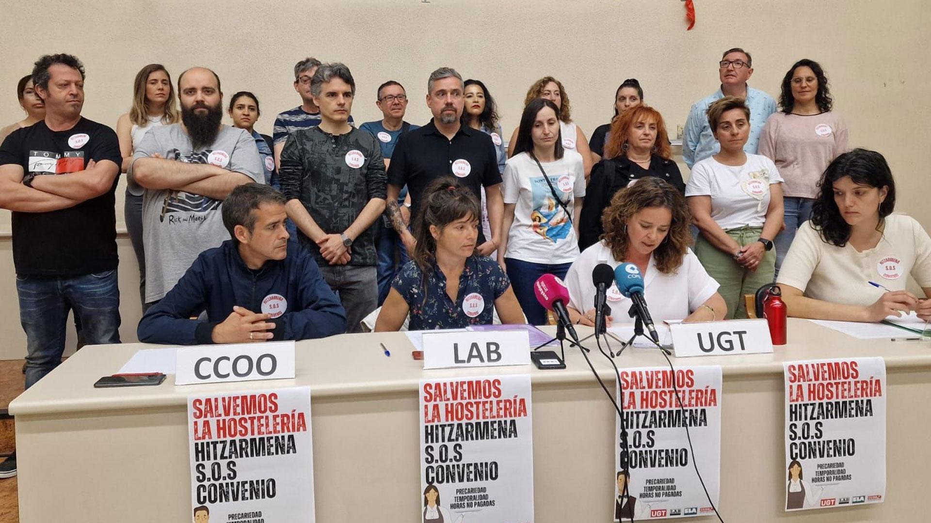 Los sindicatos UGT, CCOO, ELA y LAB han exigido este jueves que se desbloquee el convenio de la hostería