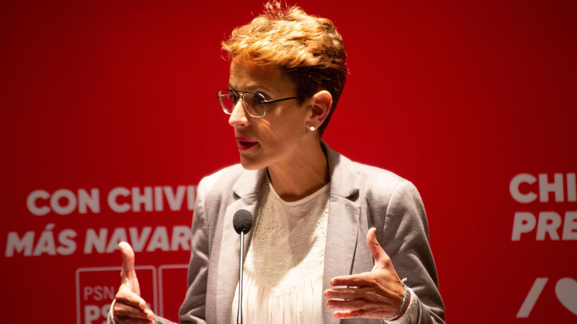 La candidata del PSN a la Presidencia del Gobierno de Navarra, María Chivite, en un acto electoral
