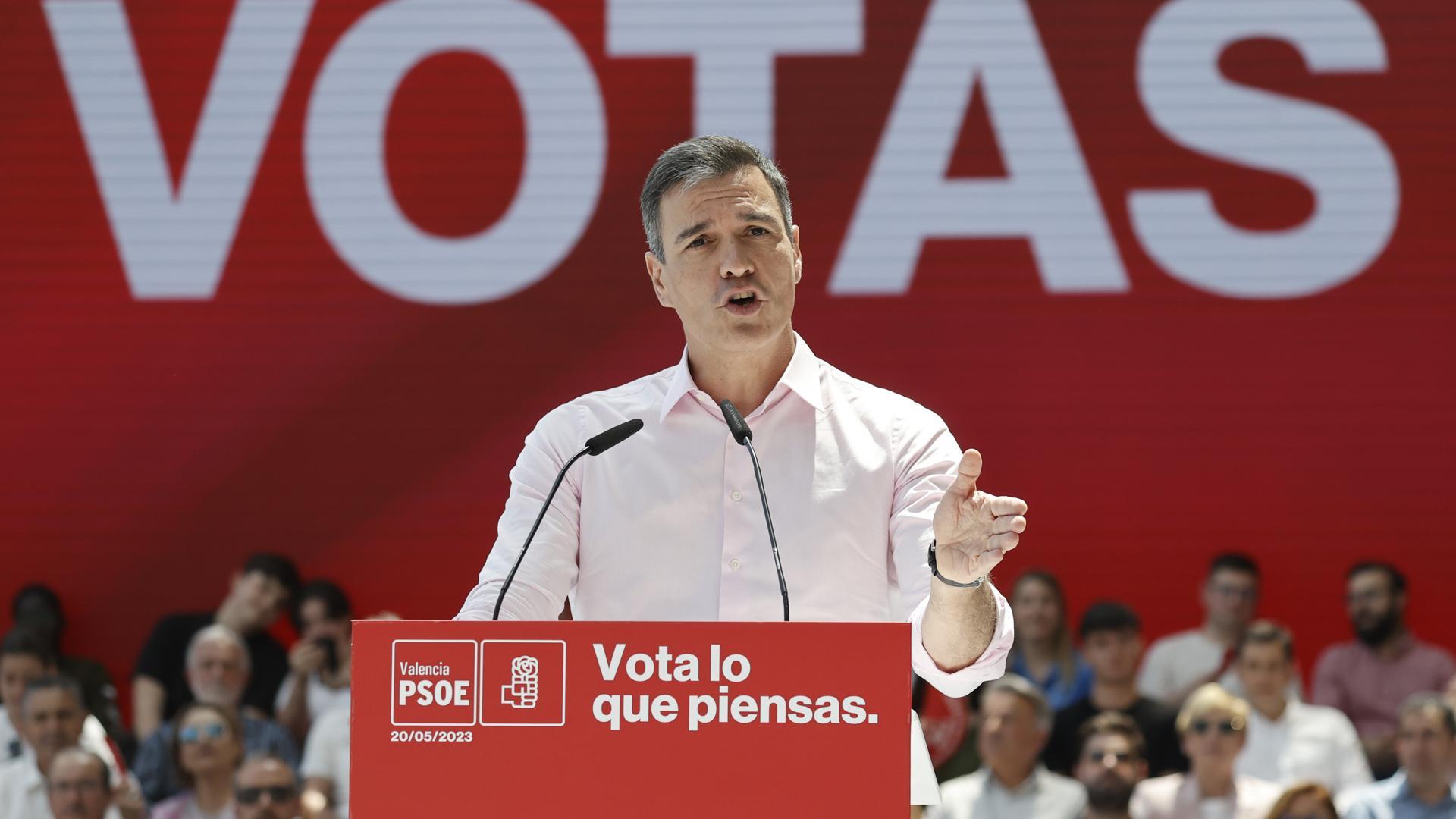 El presidente Pedro Sánchez, en un acto electoral este sábado en Valencia