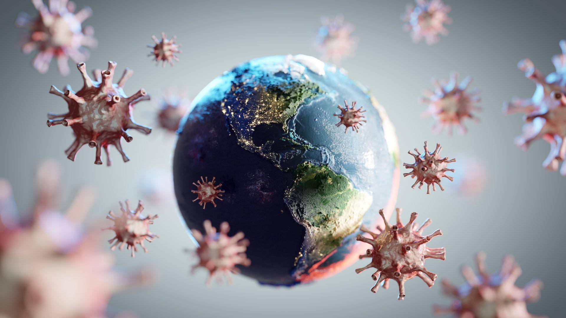 Una recreación de la tierra rodeada por virus