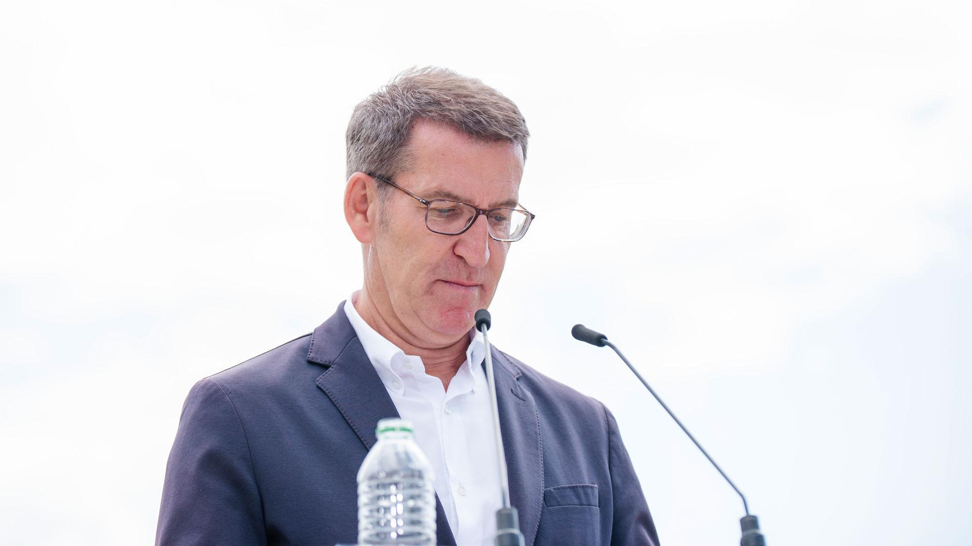 El presidente del PP, Alberto Núñez Feijóo, durante la presentación de los cabezas de lista al Congreso de los Diputados con los que concurrirá el 23J