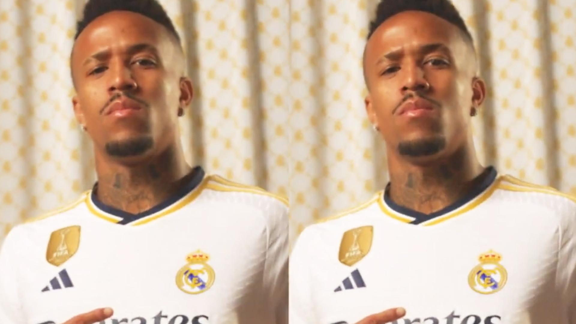 Eder Militao con la nueva camiseta del Real Madrid para la temporada 2023/2024