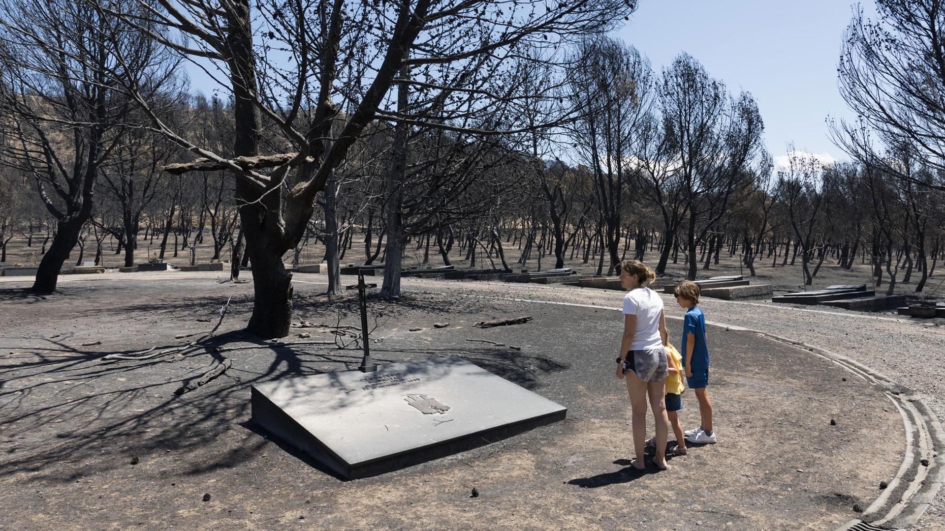 Vecinos de Valtierra, visitando el 19 de junio del año pasado las zonas quemadas en el cementerio de la localidad