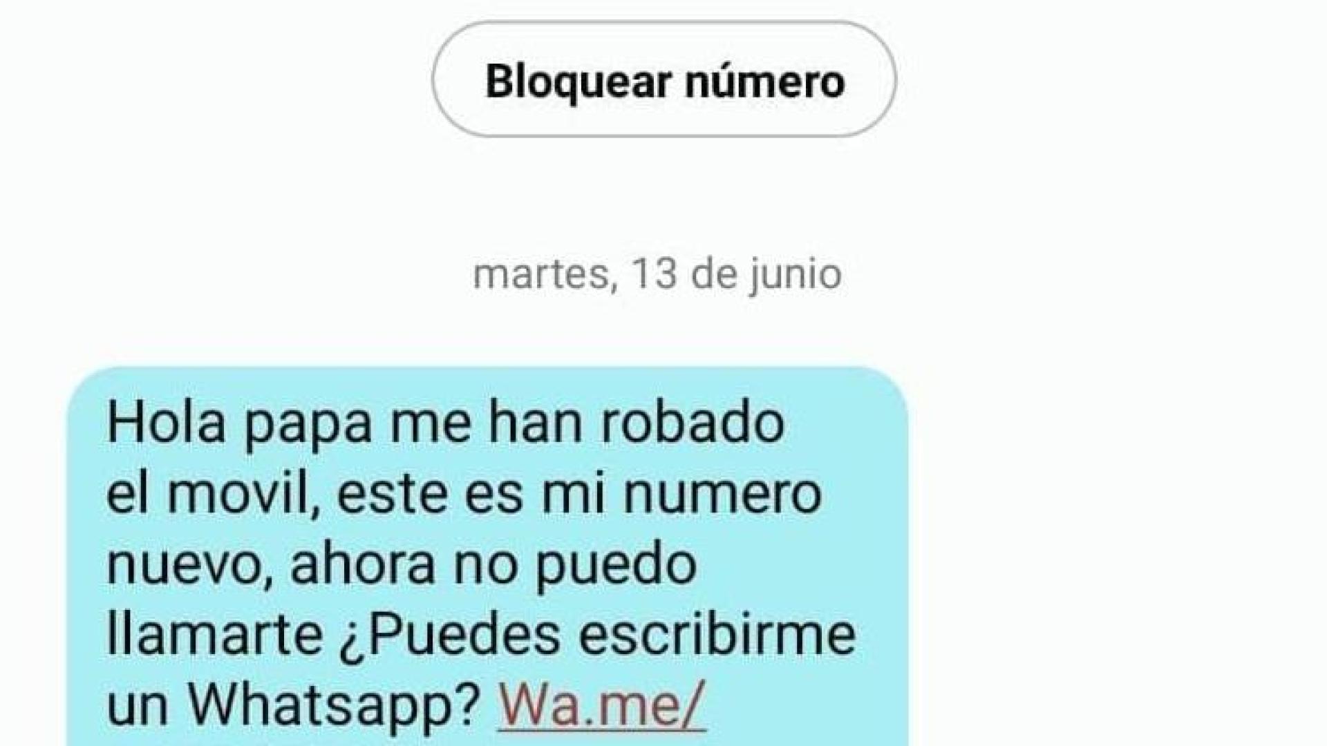 Uno de los mensajes fraudulentos