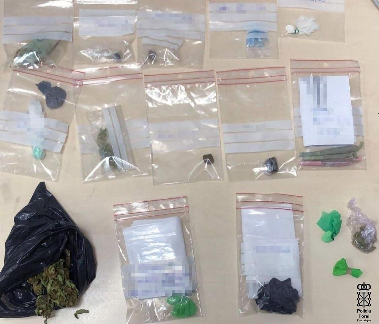 Droga incautada a las 15 personas denunciadas por posesión de drogas en Tafalla