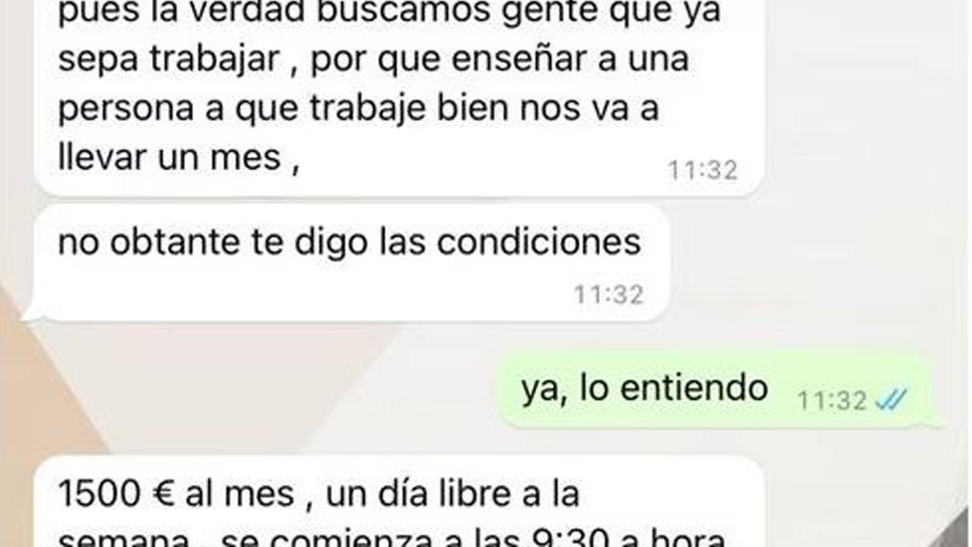 Mensaje de texto sobre situaciones abusivas hacia el trabajador una vez ya contratado
