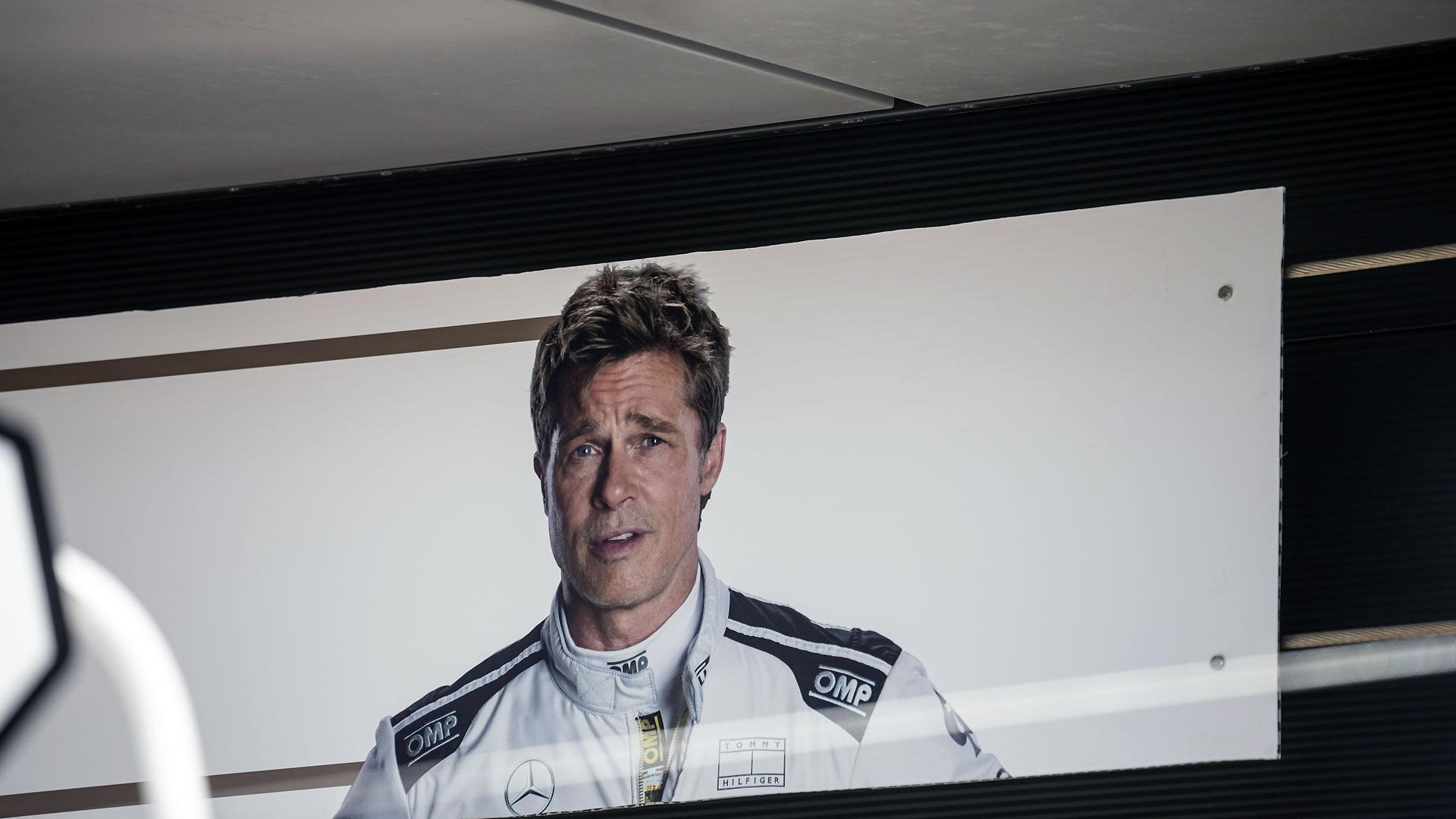 Una imagen del actor Brad Pitt, en el circuito de Silverstone (Reino Unido)