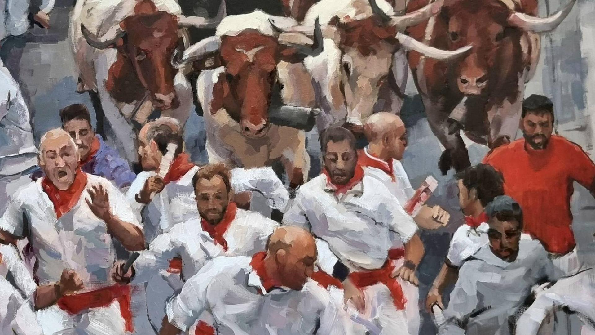 La artista Cristina López es la autora de Los encierros de los San Fermines, una de las obras de la exposición Viva la fiesta