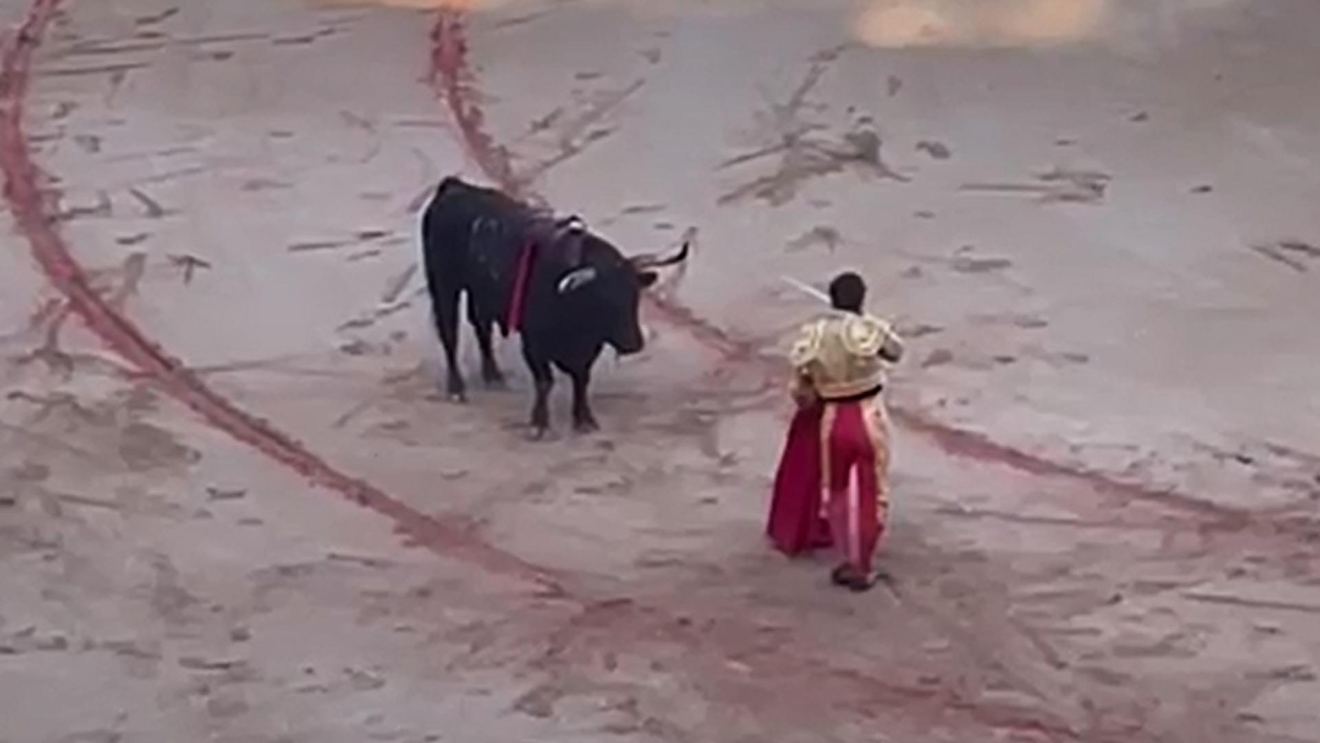 Estocada de Morante de la Puebla al primer toro de la corrida del 11 de julio