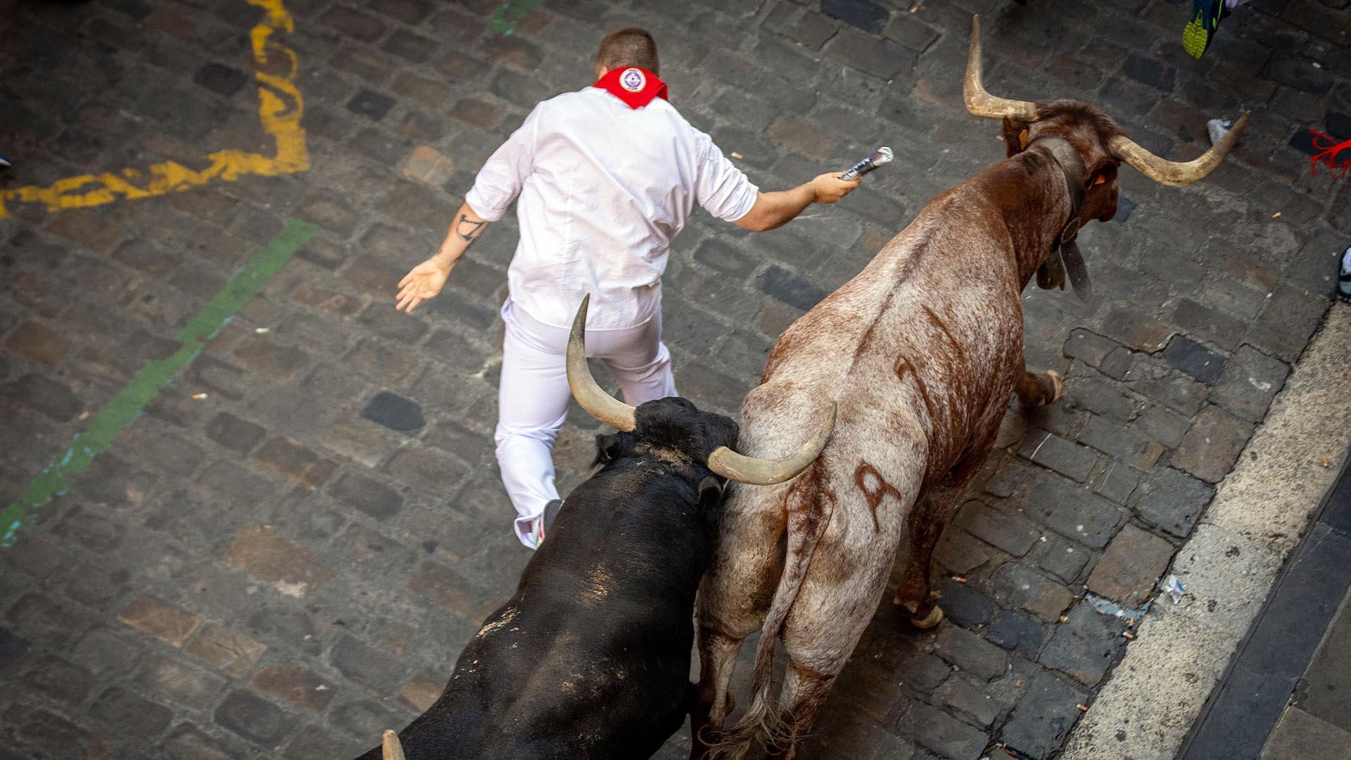 Octavo encierro de San Fermín en el tramo de Santo Domingo