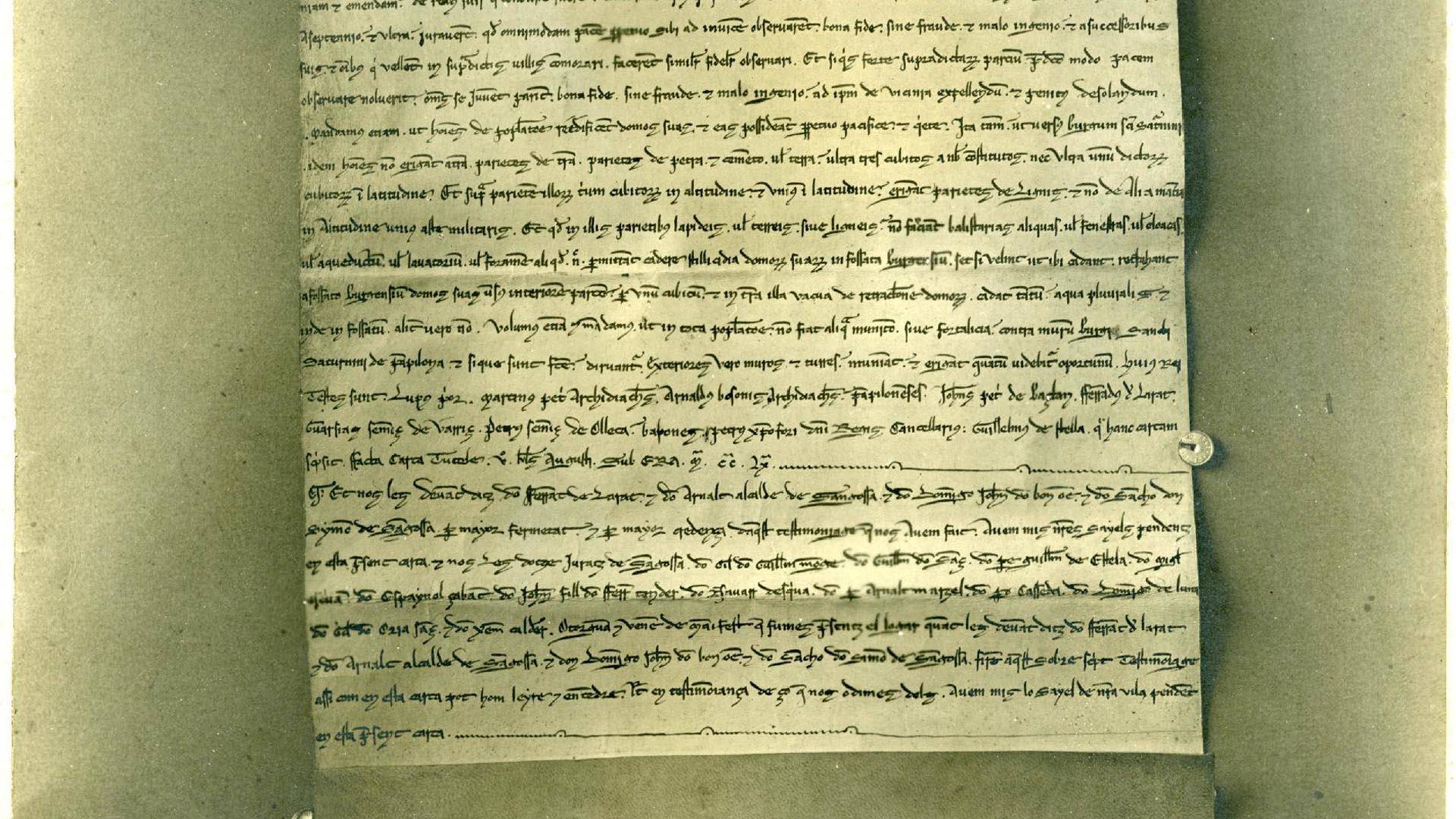 Carta de concordia entre el rey Sancho VII y el obispo Ramiro para la pacificación en 1222 del burgo de San Cernin, la población de San Nicolás, la ciudad de la Navarrería y el barrio de San Miguel