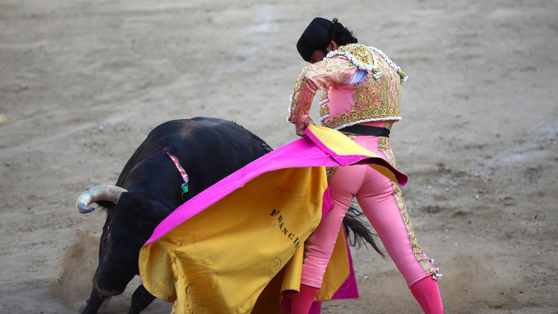 Francisco Expósito abrocha con una media verónica el recibo al tercer toro de la tarde al que cuajó con la muleta y cortó las dos orejas.