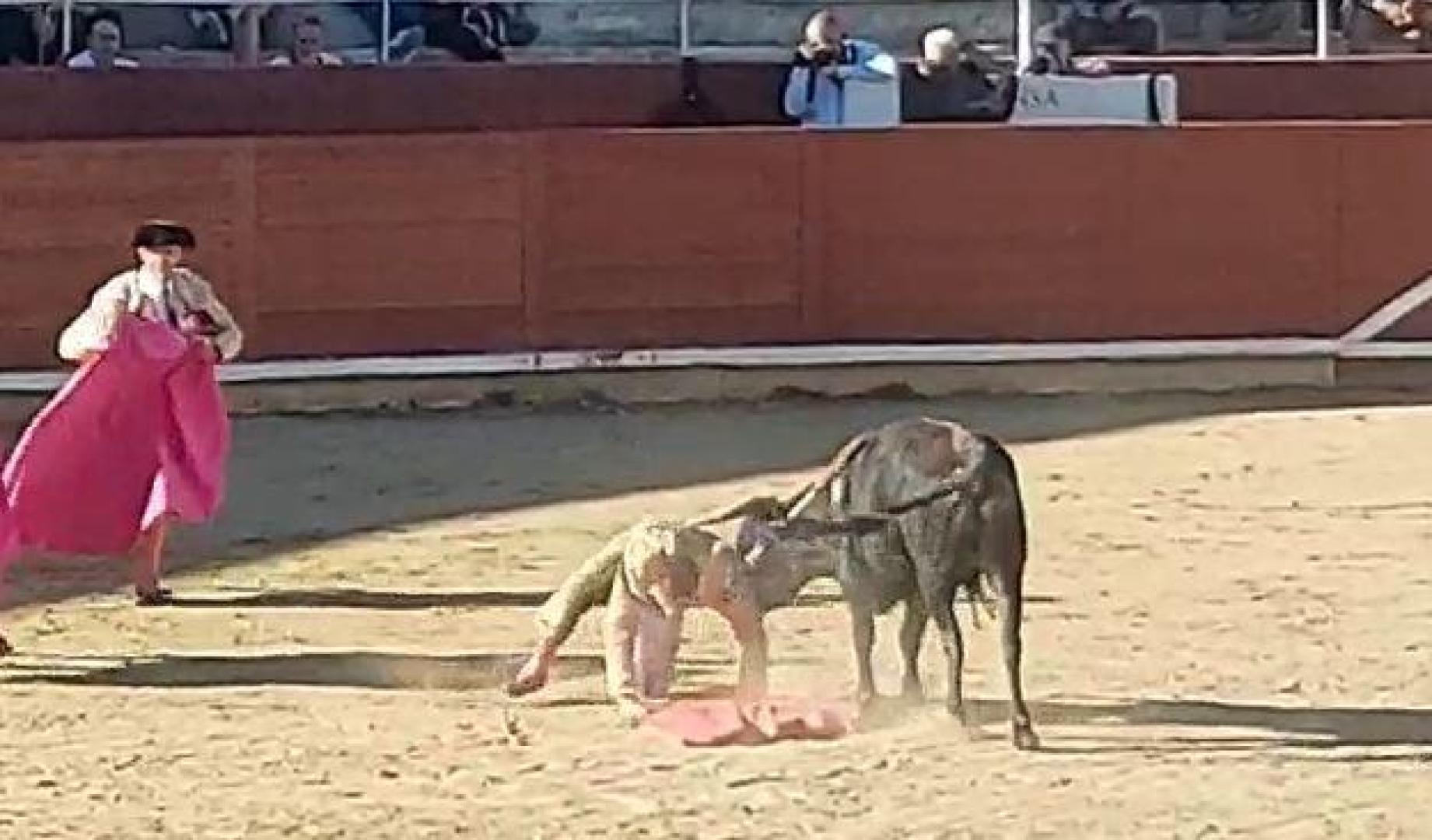 Susto en la novilla sin picadores de las fiestas de Estella: Voltereta al novillero pamplonés Pablo Hernández