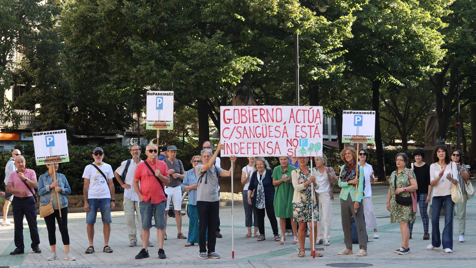 Manifestación contra el parking de la calle Sangüesa frente a la puerta del Parlamento