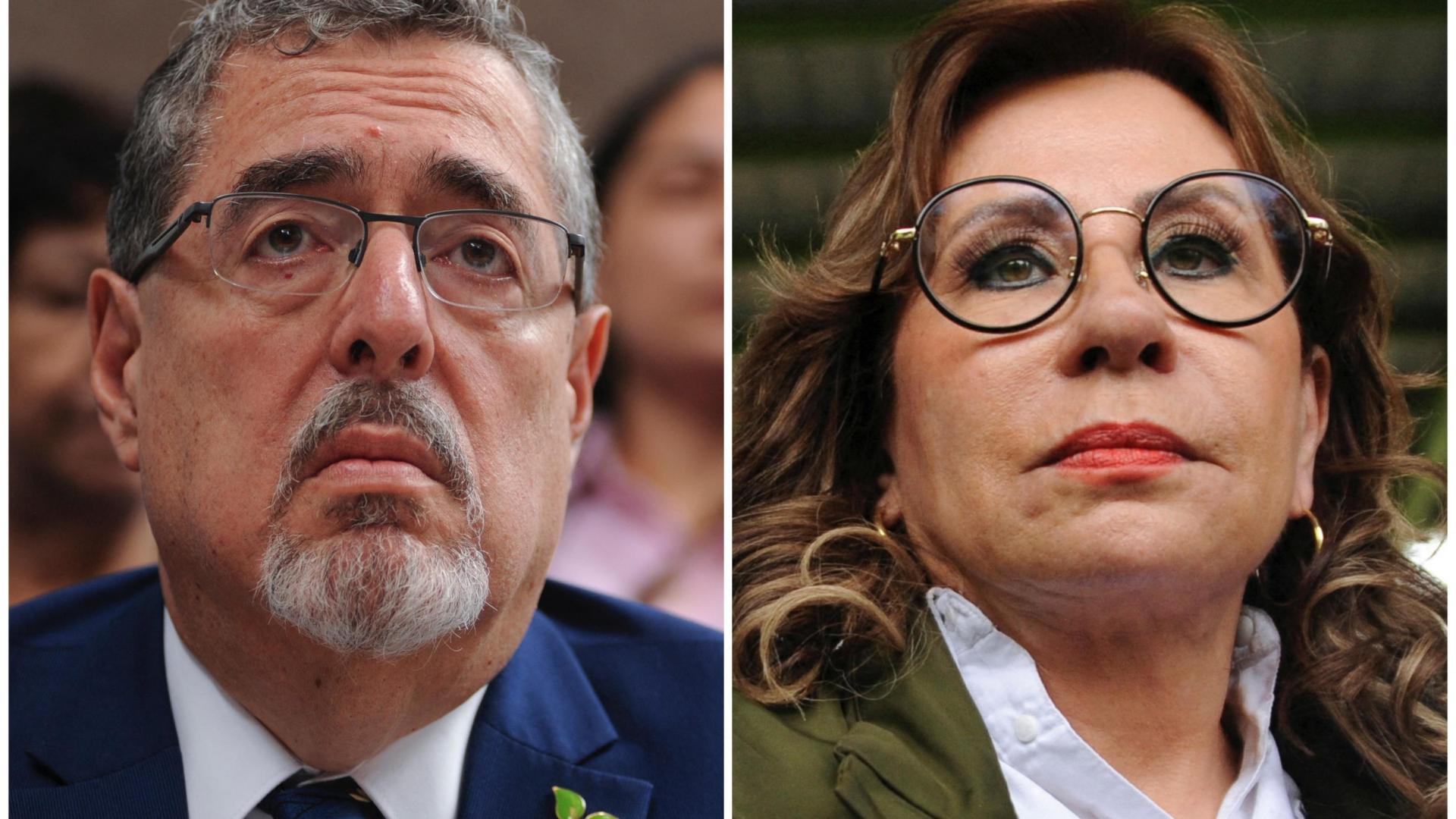Una imagen combinada muestra al candidato presidencial por el partido Semilla Bernardo Arévalo, y a la candidata presidencial por el partido Unidad Nacional de la Esperanza (UNE) Sandra Torres