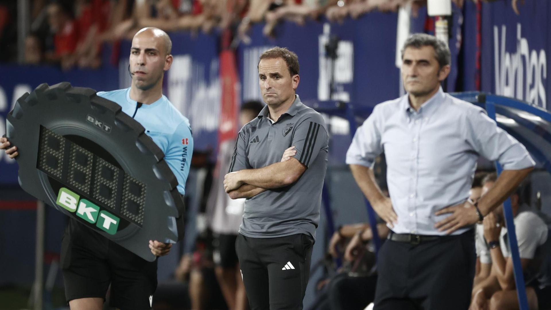 Jagoba Arrasate y Ernesto Valverde, en El Sadar