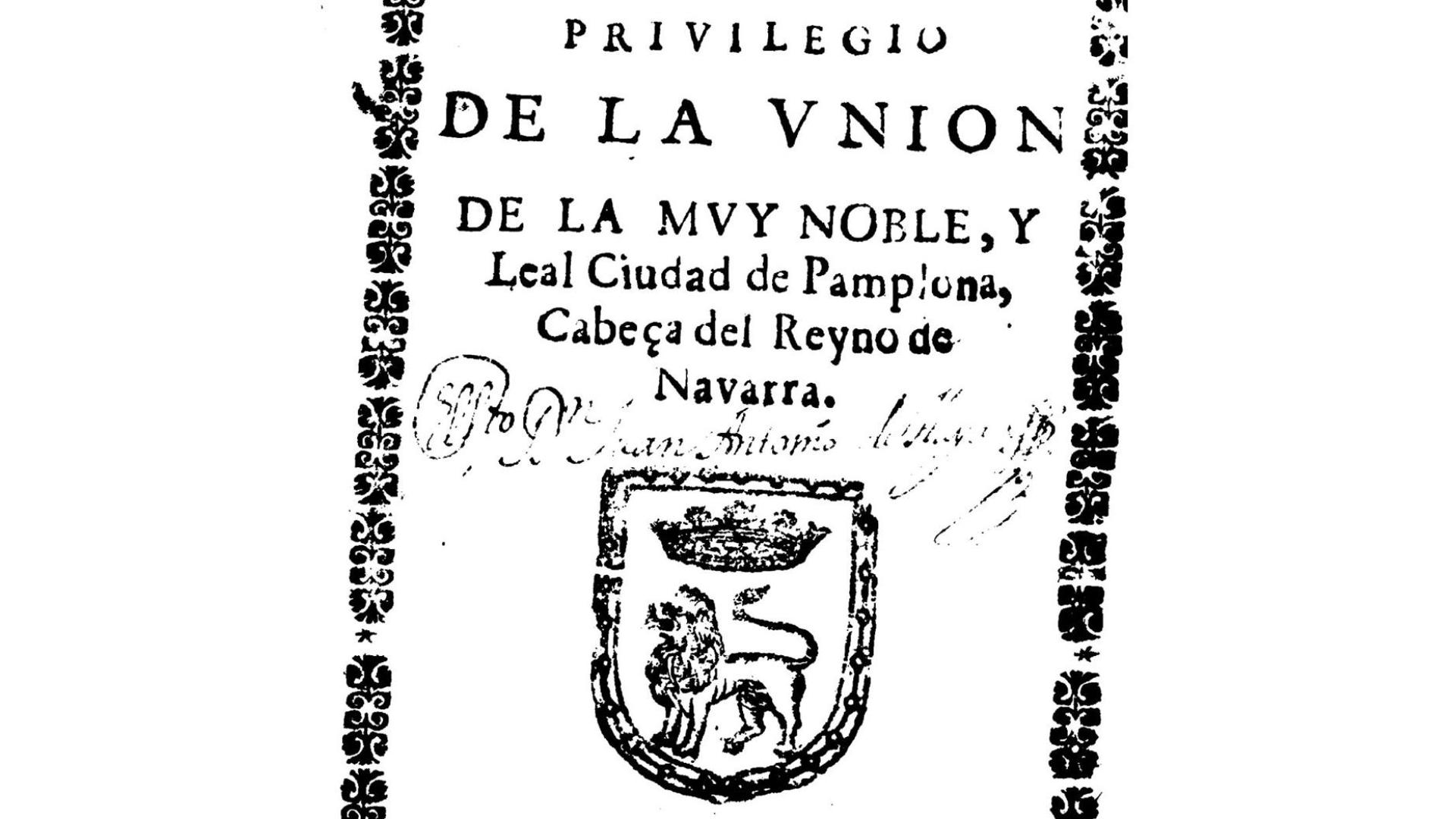 Documento del Privilegio de la Unión impreso en 1685