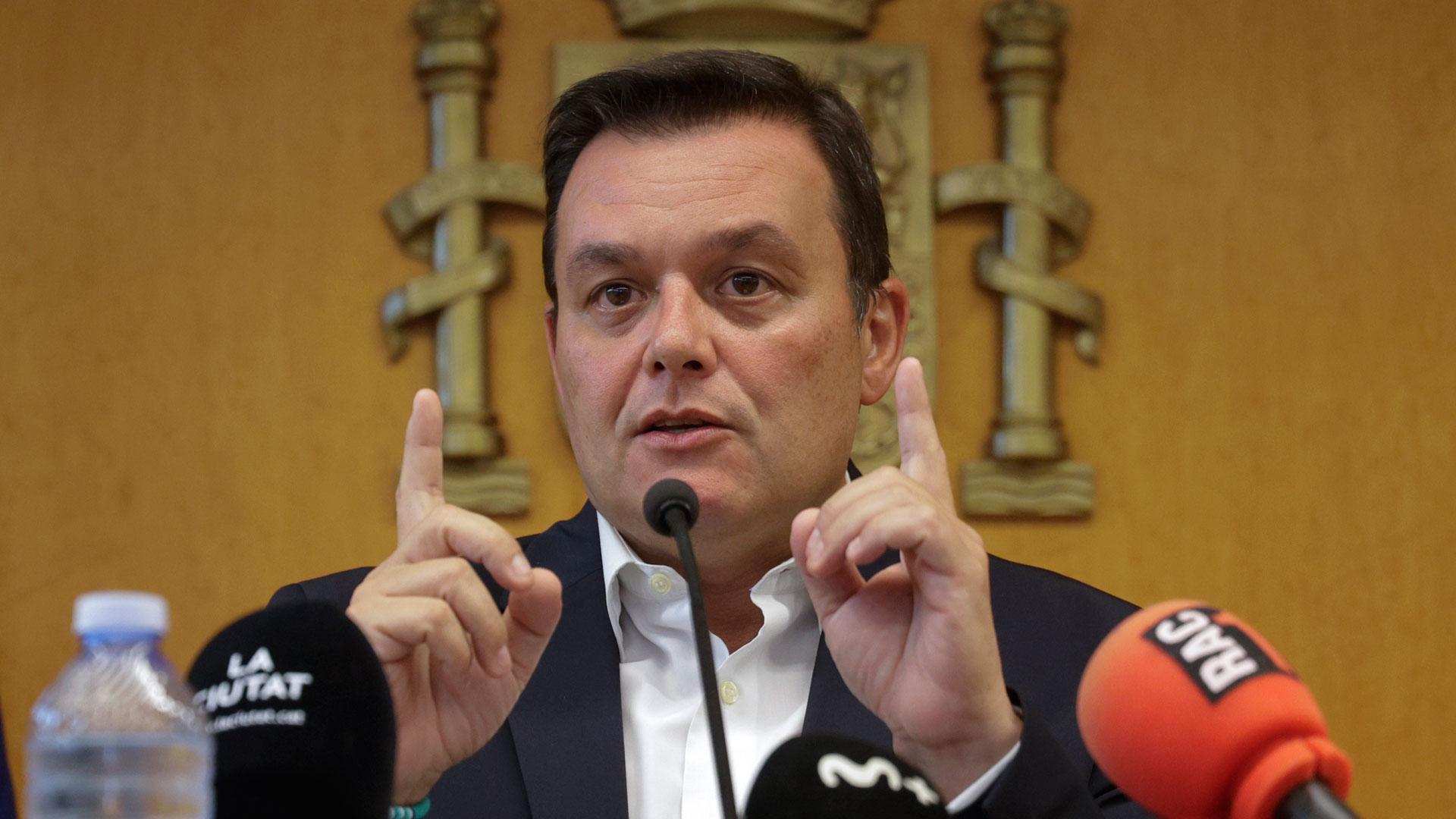 El presidente del Consejo Superior de Deportes (CSD), Víctor Francos, durante la rueda de prensa ofrecida este viernes tras la negativa de Luis Rubiales a dimitir de su cargo de presidente del la Real Federación Española de Fútbol