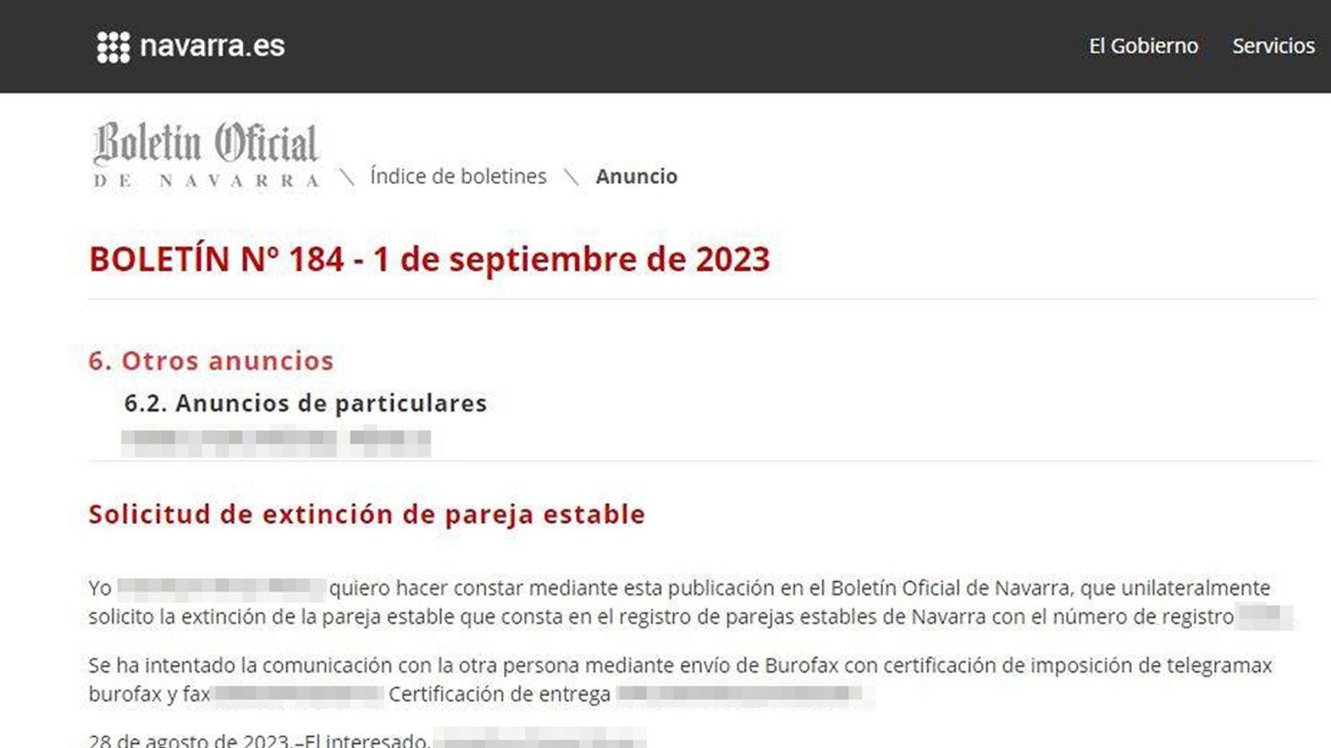 Captura del anuncio publicado en el BON de este viernes