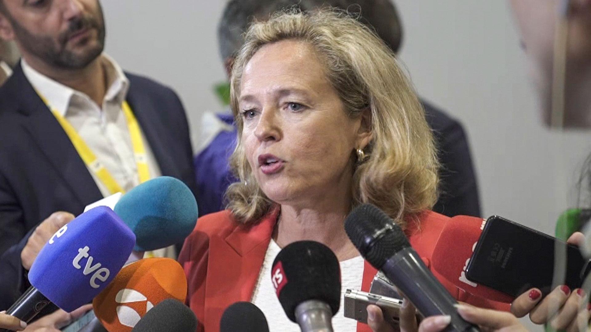 Nadia Calviño, en declaraciones a los medios en la Cumbre del G20, que se celebra en Delhi