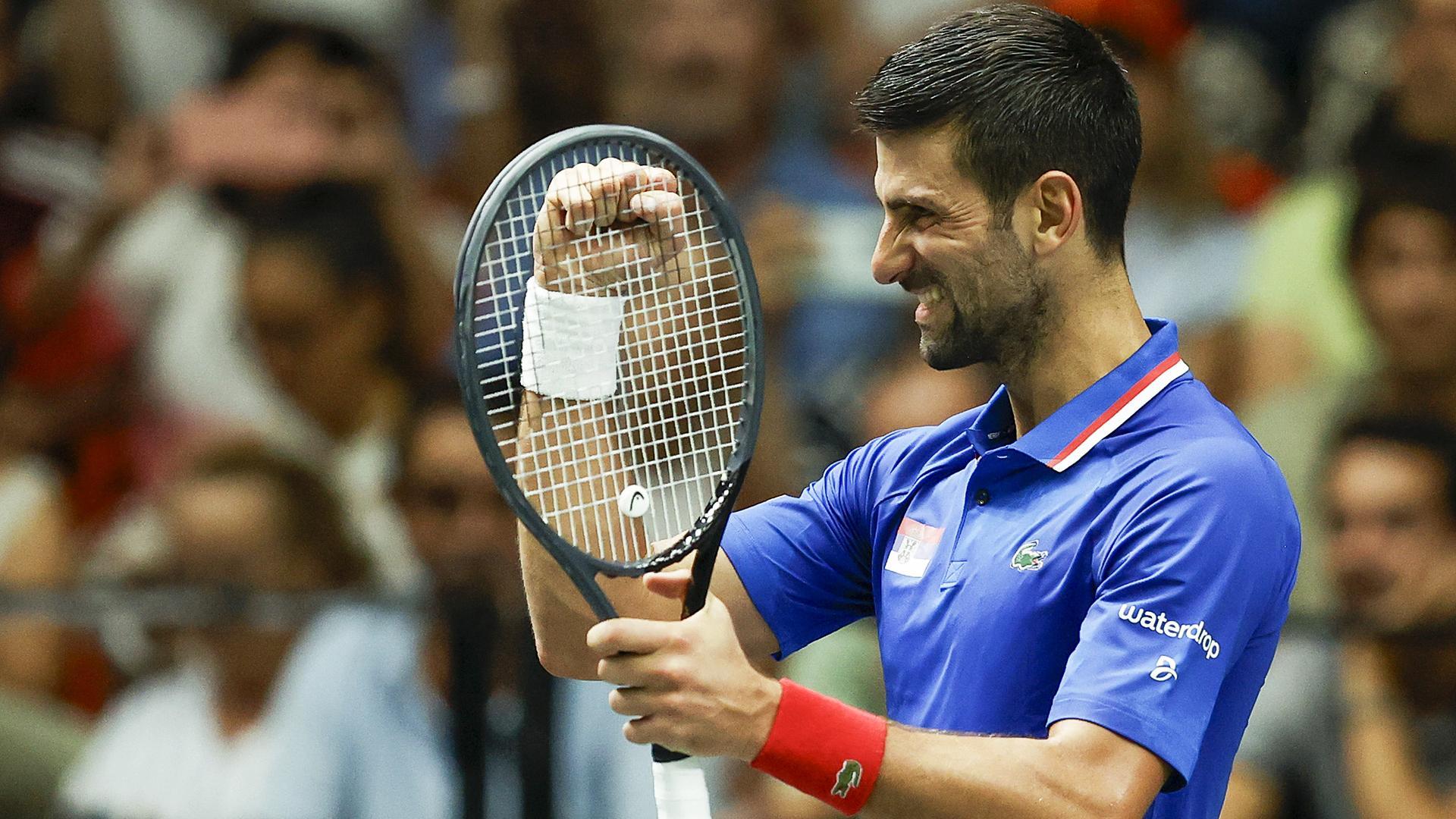 Gesto de celebración de Djokovic tras derrotar a Davidovich en la Copa David