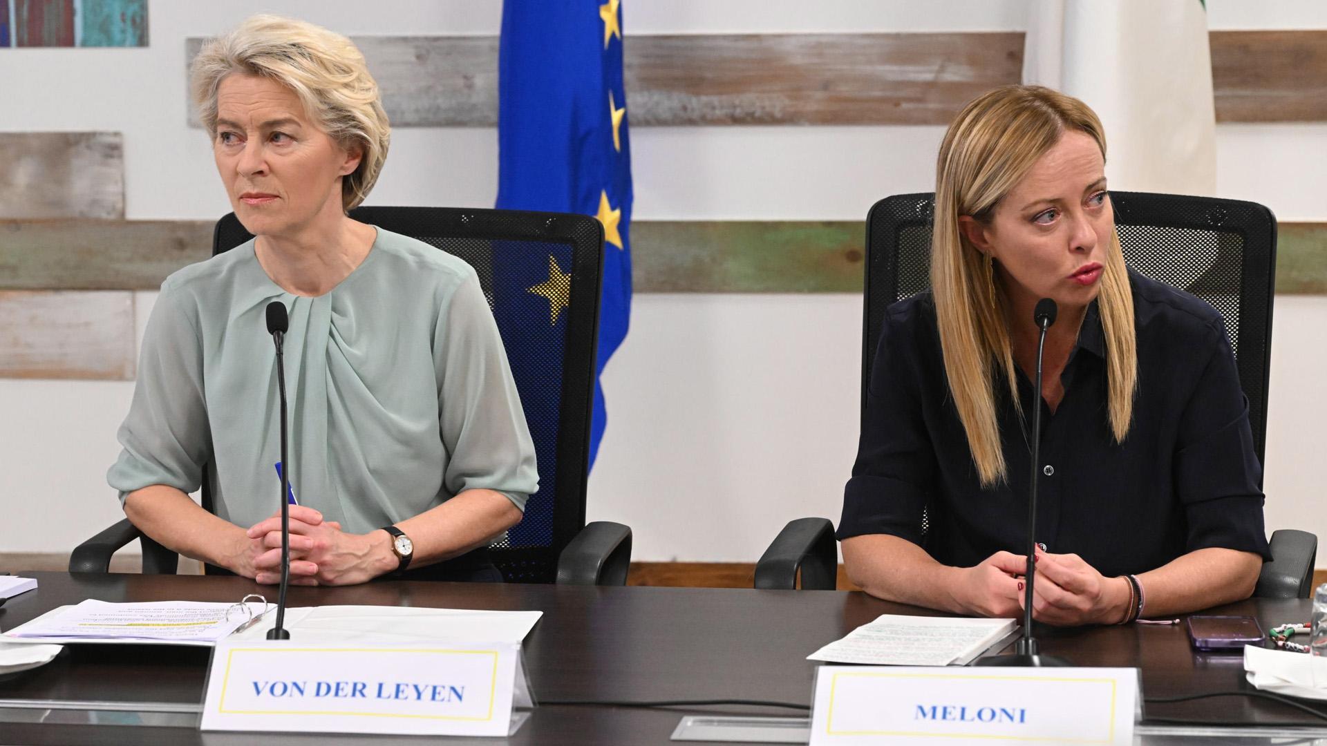 Ursula Von der Layer y Giorgia Meloni, en Lampedusa
