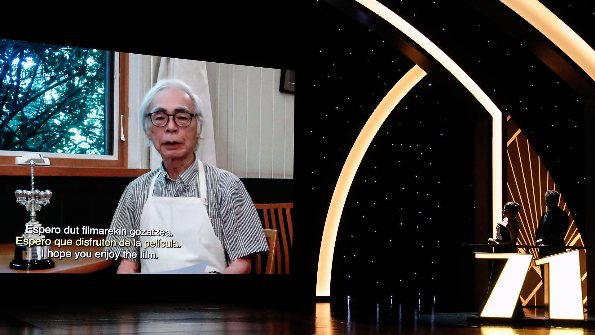 El japonés Hayao Miyazaki recogió de forma telemática el Premio Donostia de la 71 edición del Festival de Cine de San Sebastián