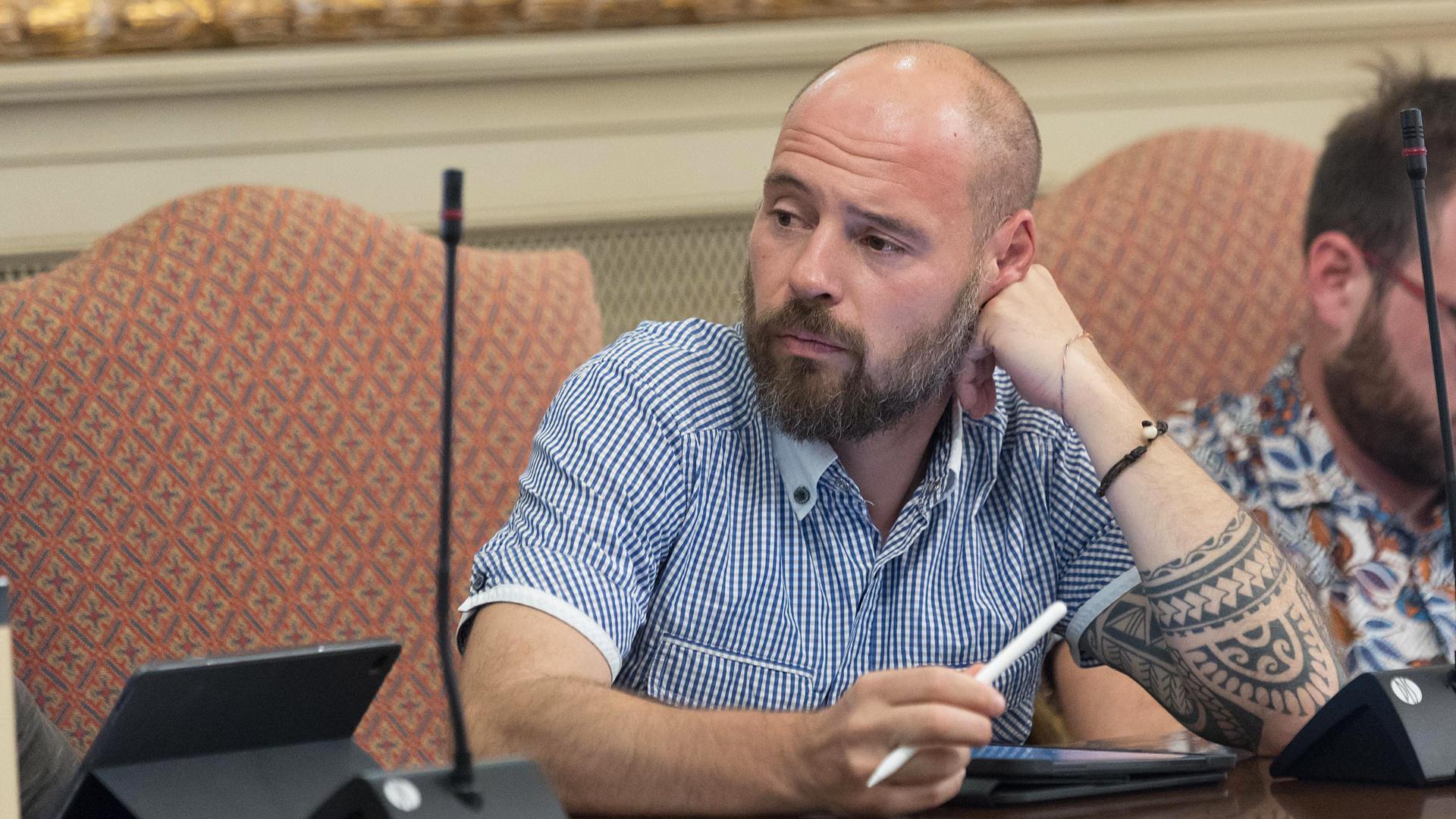 Marius Gutiérrez, durante un pleno en el Ayuntamiento de Tudela