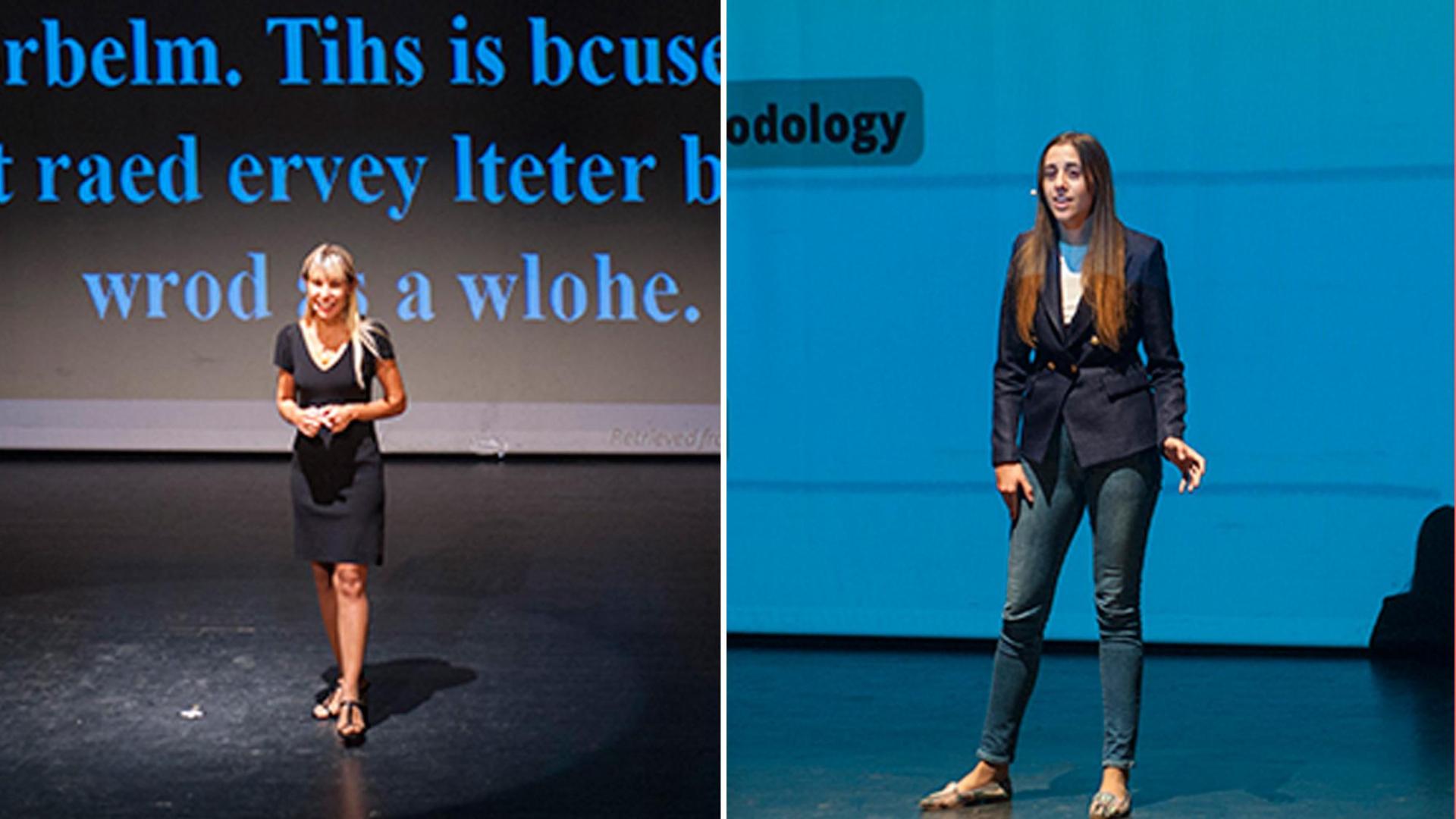 Oxana Plugina (izda) y Beatriz Aguinaga (dcha), durante sus respectivas exposiciones