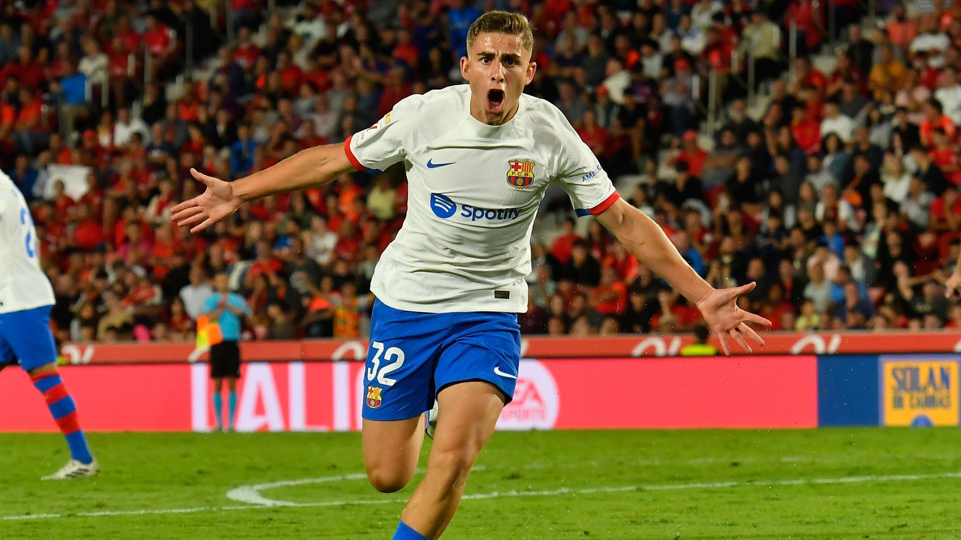 Fermín Sánchez celebra el gol que dio el empate al Barcelona frente al Mallorca