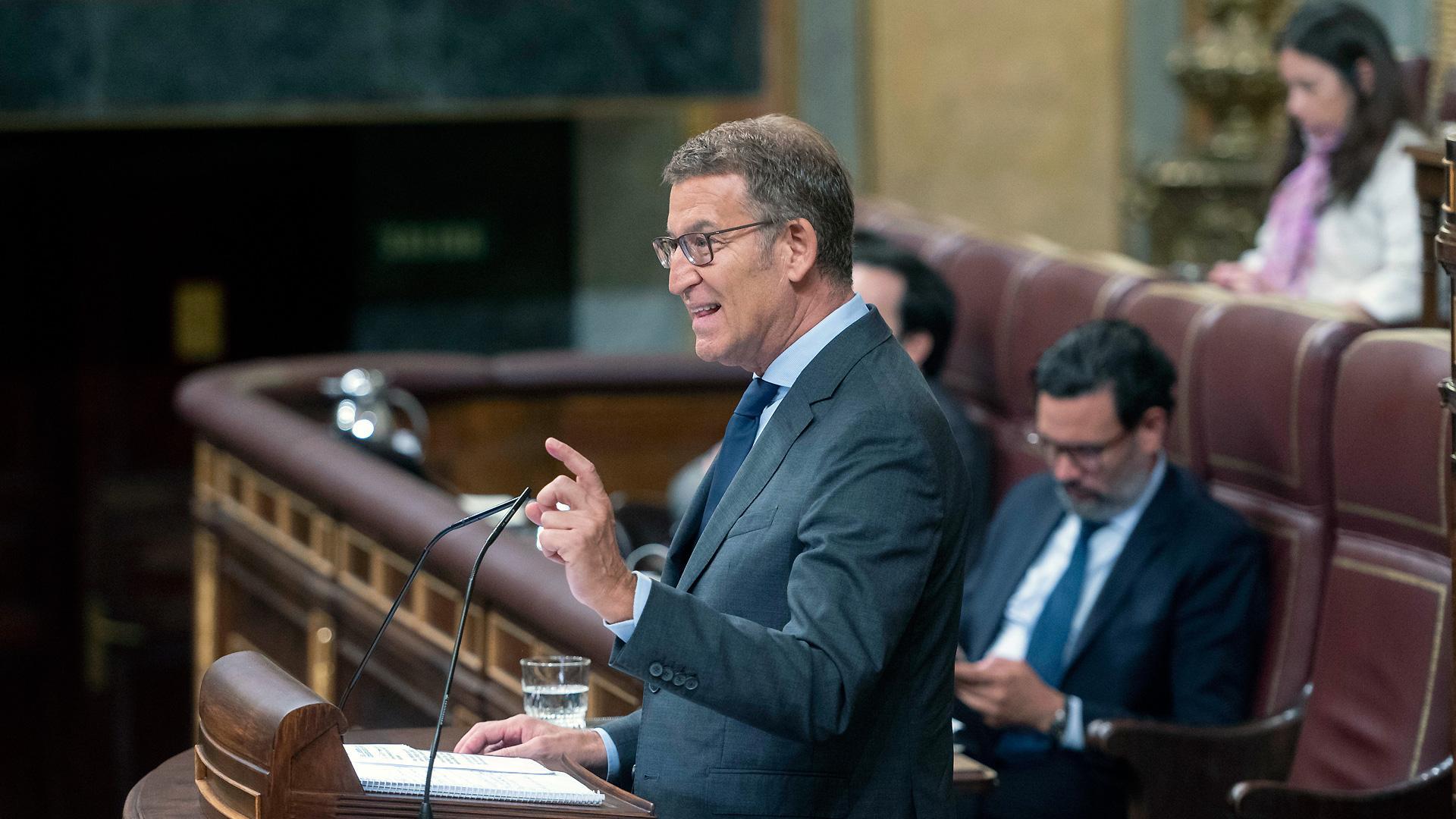 El líder del PP y candidato a la Presidencia del Gobierno, Alberto Núñez Feijóo, interviene este miércoles en el Congreso de los Diputados