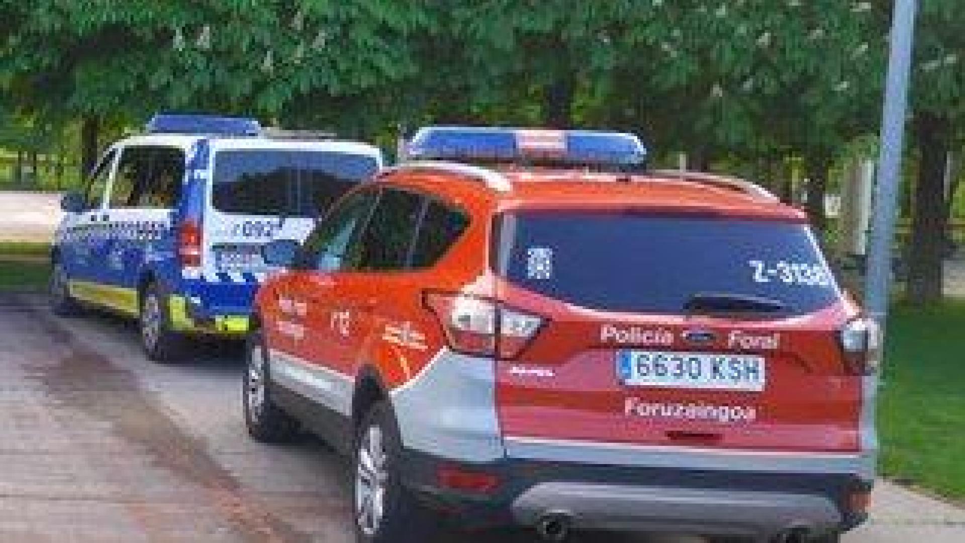 Varios vehículos de Policía Foral y Policía Municipal de Pamplona