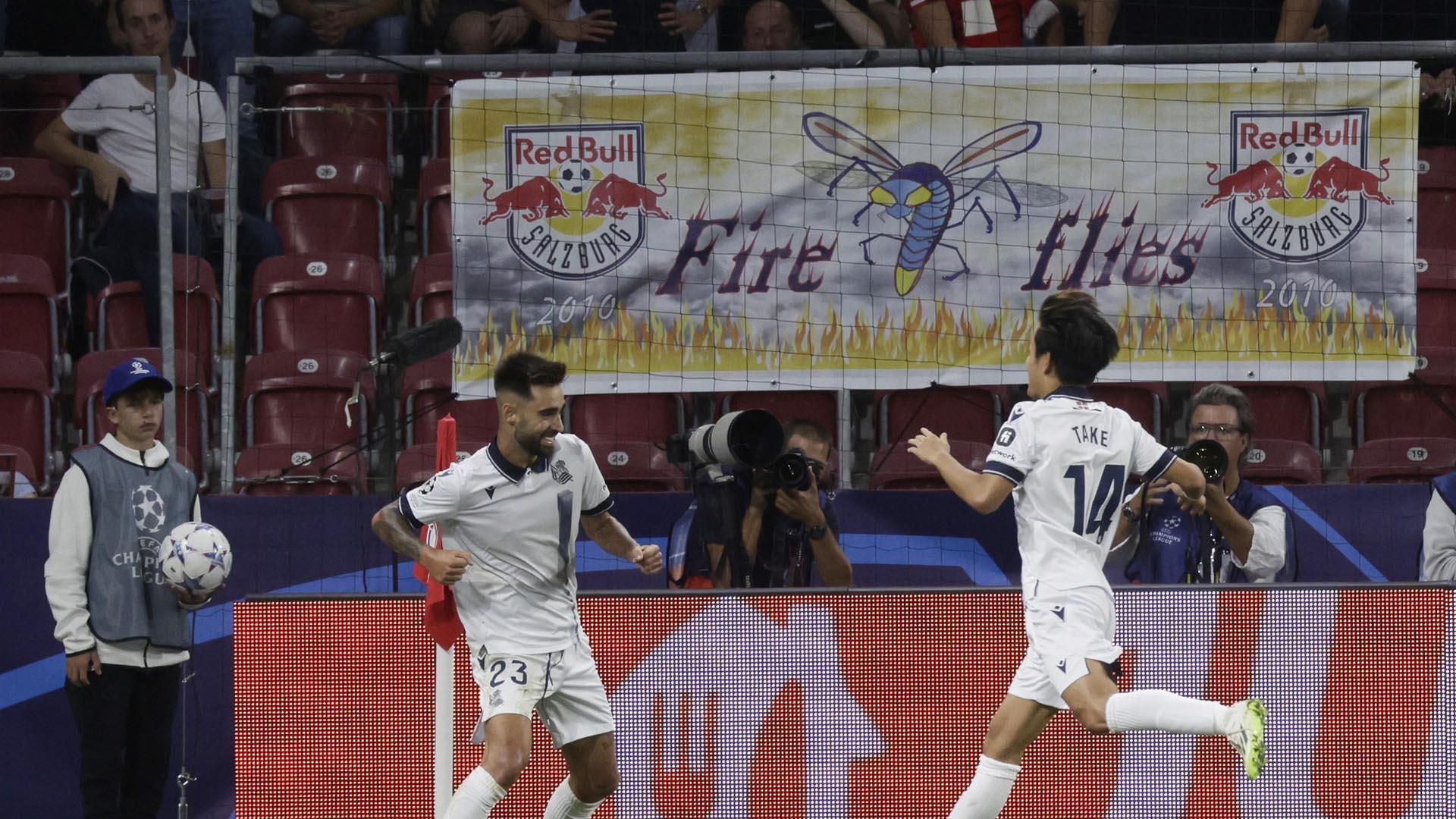 Brais celebra su gol ante el Salzburgo