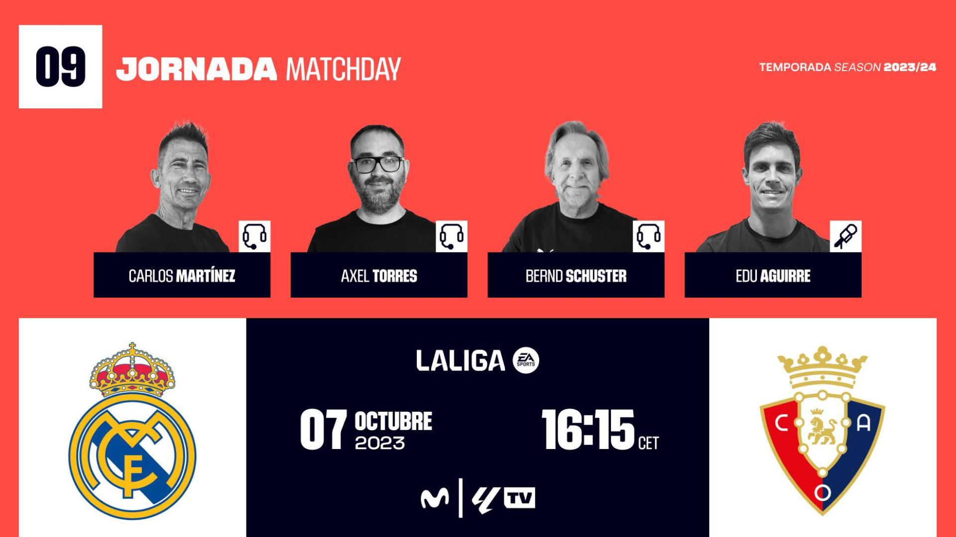 Carlos Martínez, Axel Torres, Bernd Schuster y Edu Aguirre narraron el Real Madrid-Osasuna en Movistar