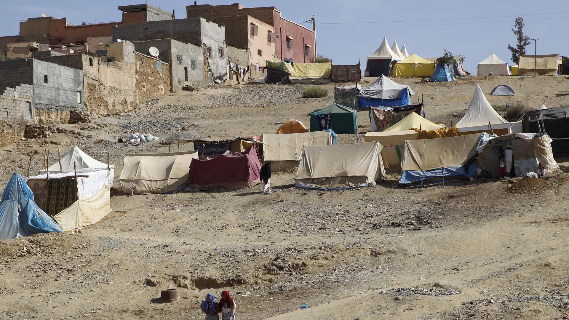 Tiendas de campaña donde se alojan familias supervivientes del terremoto de Marruecos