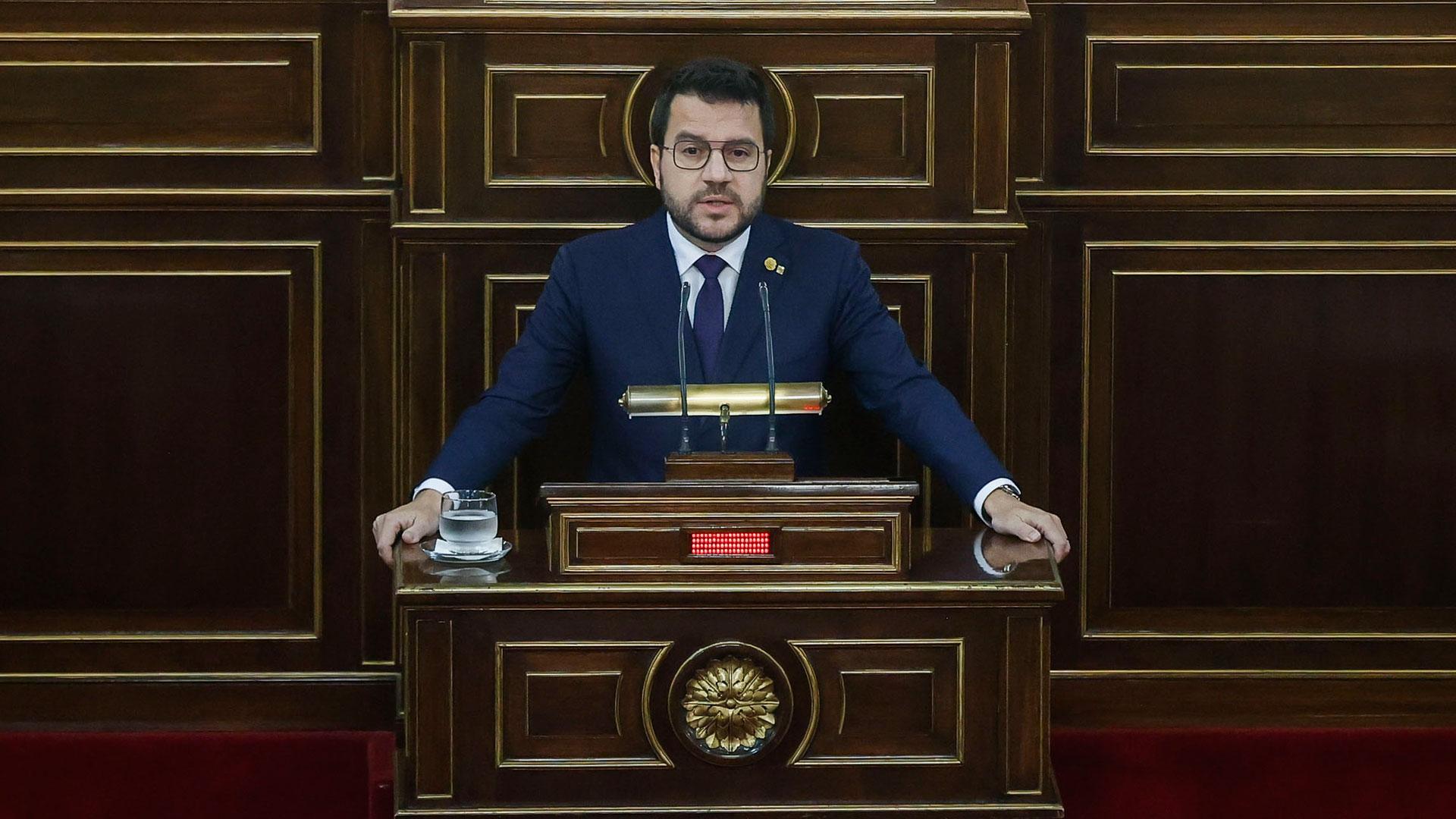 El presidente de la Generalitat, Pere Aragonés interviene en la Comisión General de las Comunidades Autónomas que se celebra en el Senado, este jueves