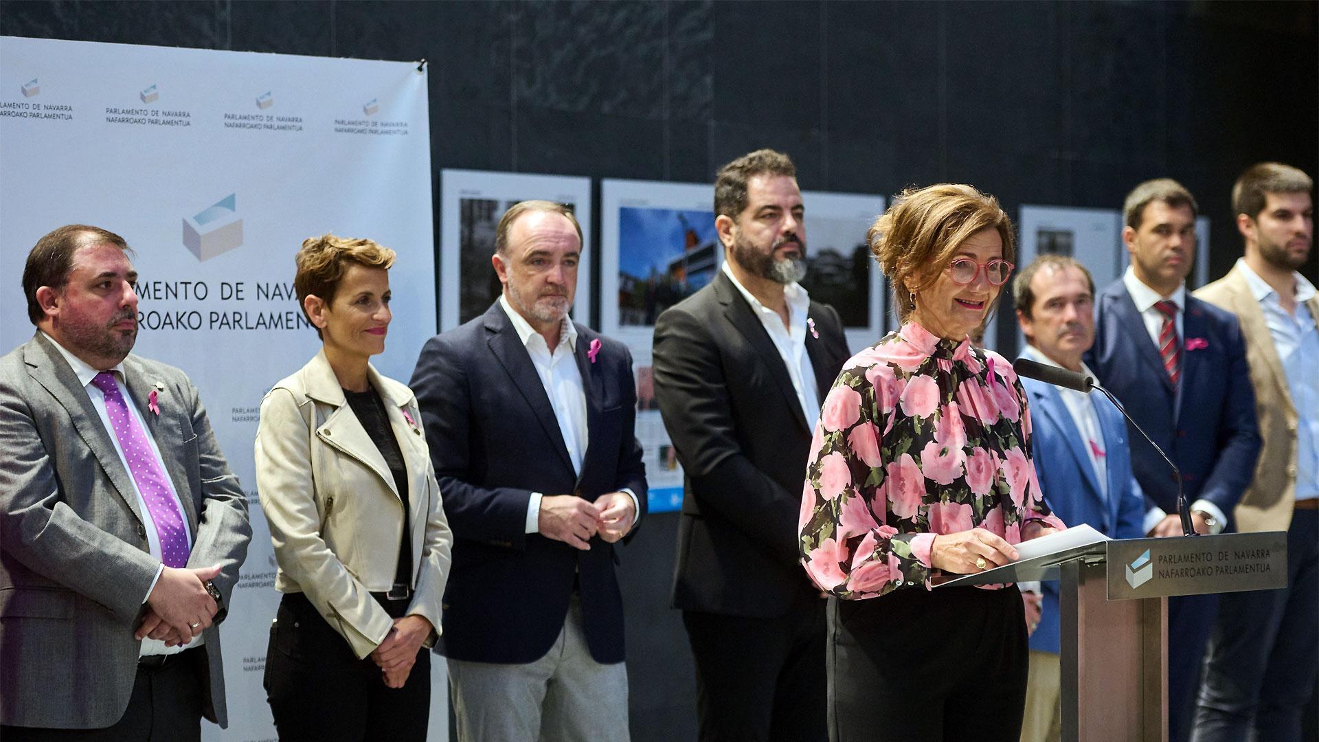 Un momento del acto institucional en el Parlamento de Navarra con motivo del Día Internacional del Cáncer de Mama