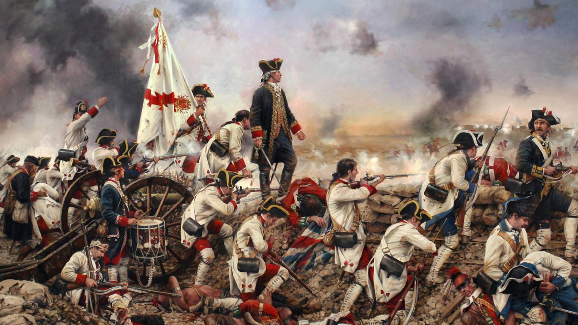 ‘Por España y por el rey, Gálvez en América’, pintura de Augusto Ferrer-Dalmau que refleja el intento inglés de romper el cerco a Pensacola