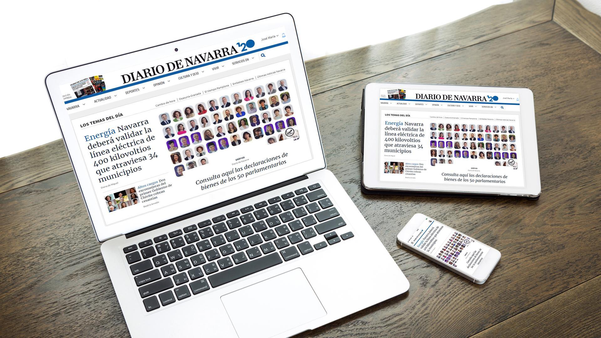 Fotomontaje de la web de Diario de Navarra en diferentes dispositivos