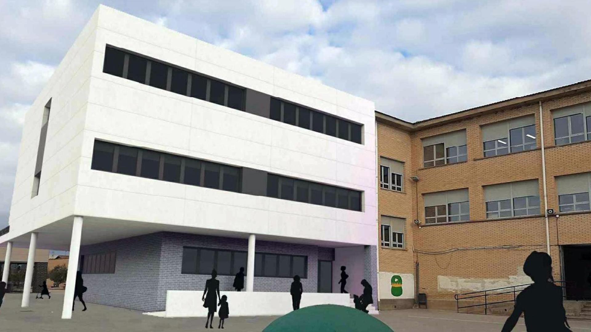 Imagen virtual de cómo será el futuro edificio que se va a construir para ampliar el colegio de Corella
